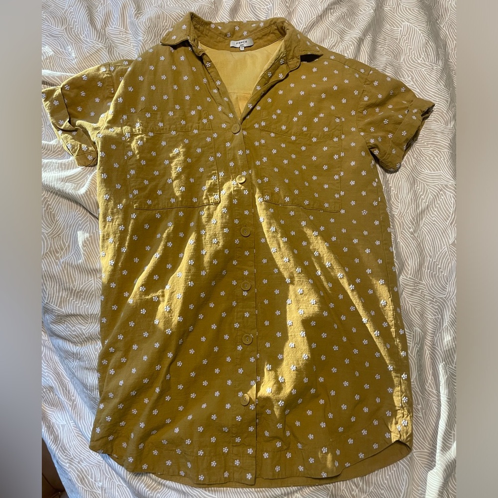 FRNCH Paris cotton/linen yellow button up sundress